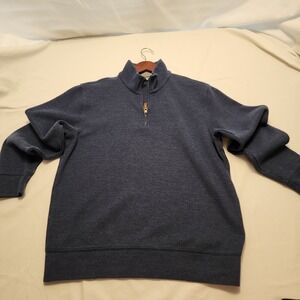 Lands' End Quarter Zip Mens Med Pullover Olive Blue Sweatshirt Casual Comfy Fall